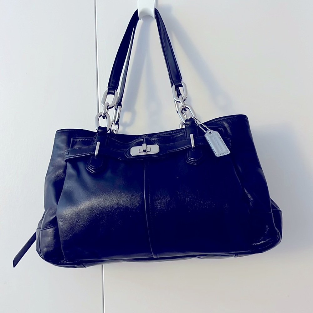 Coach Black Satchel with silver hardware. 4 sections. Excellent condition.